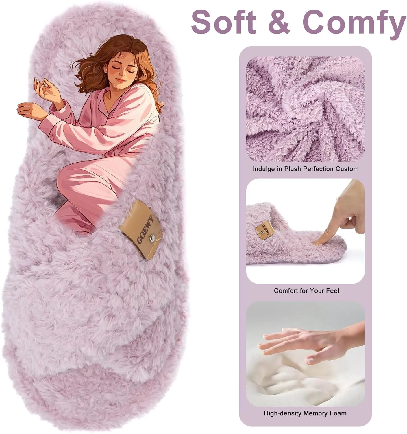 Fuzzy Open Toe Slippers for Women Indoor and Outdoor with Memory Foam Cozy Cross Band Women's Slipper Cute Soft House Shoes Slip On Gifts for Womens Mom Her Ladies Bridesmaid