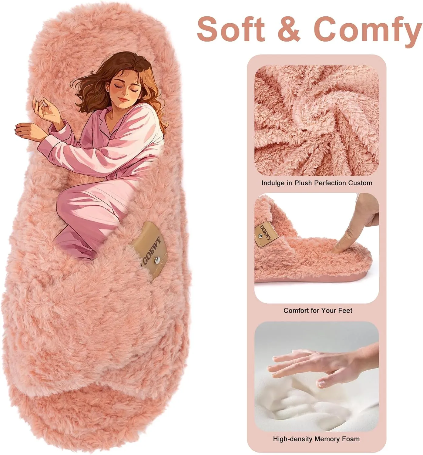 Fuzzy Open Toe Slippers for Women Indoor and Outdoor with Memory Foam Cozy Cross Band Women's Slipper Cute Soft House Shoes Slip On Gifts for Womens Mom Her Ladies Bridesmaid