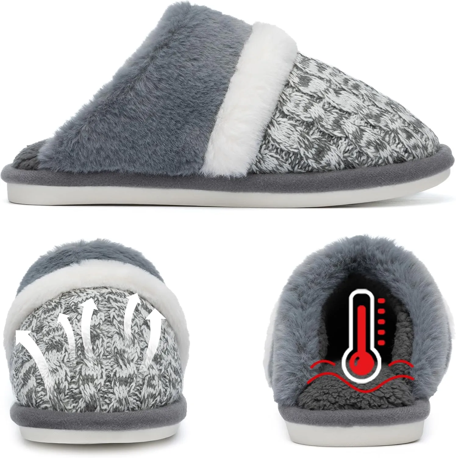 Fuzzy Slippers for Women Indoor and Outdoor Cozy Soft Women's Slipper Knit House Shoes with Memory Foam Anti-Skid Sole Gifts for Womens Mom Her Ladies