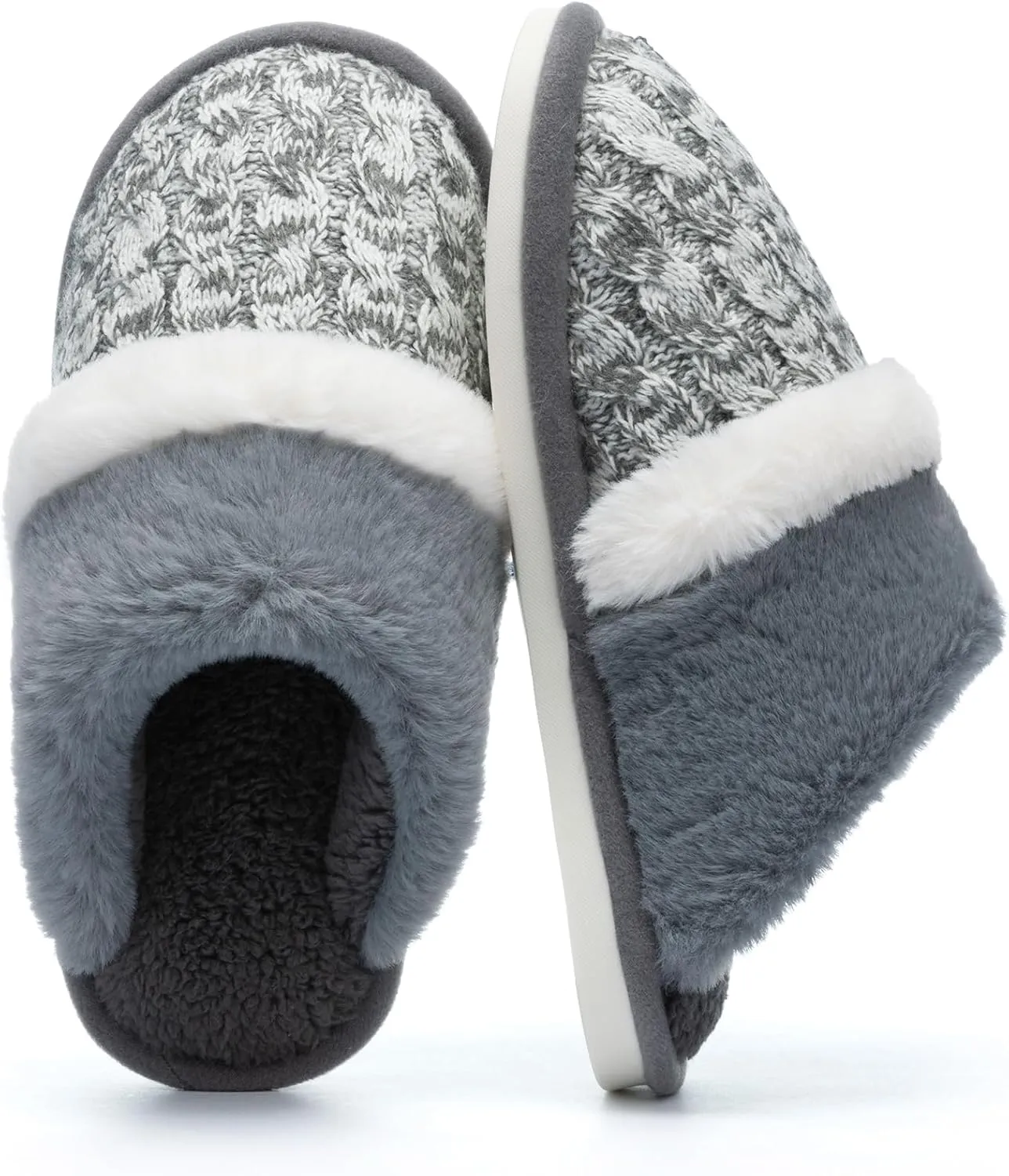 Fuzzy Slippers for Women Indoor and Outdoor Cozy Soft Women's Slipper Knit House Shoes with Memory Foam Anti-Skid Sole Gifts for Womens Mom Her Ladies