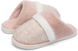 Fuzzy Slippers for Women Indoor and Outdoor Cozy Soft Women's Slipper Knit House Shoes with Memory Foam Anti-Skid Sole Gifts for Womens Mom Her Ladies