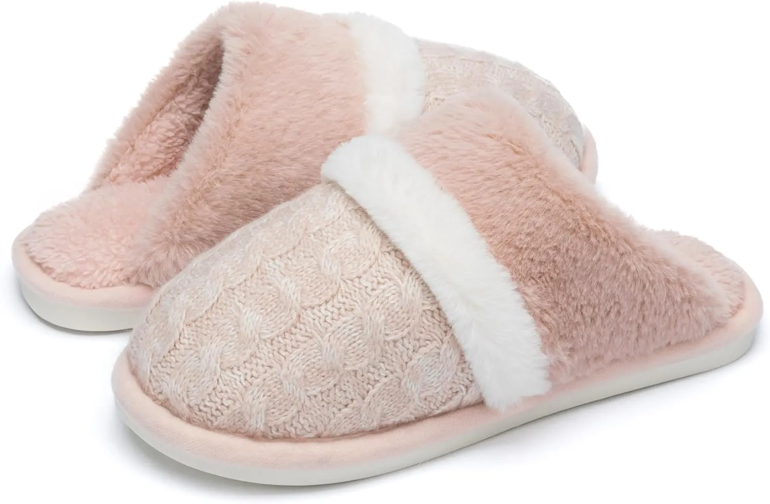 Fuzzy Slippers for Women Indoor and Outdoor Cozy Soft Women's Slipper Knit House Shoes with Memory Foam Anti-Skid Sole Gifts for Womens Mom Her Ladies