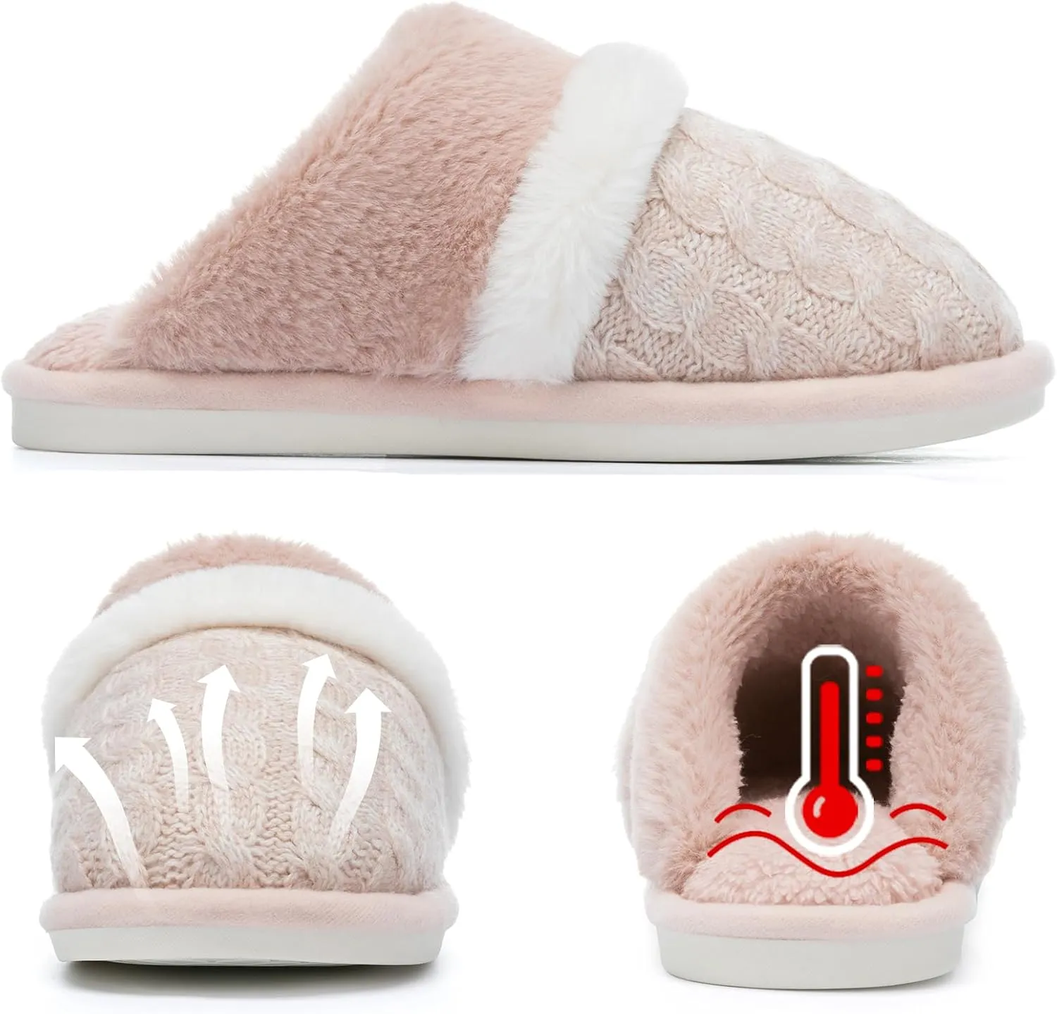 Fuzzy Slippers for Women Indoor and Outdoor Cozy Soft Women's Slipper Knit House Shoes with Memory Foam Anti-Skid Sole Gifts for Womens Mom Her Ladies