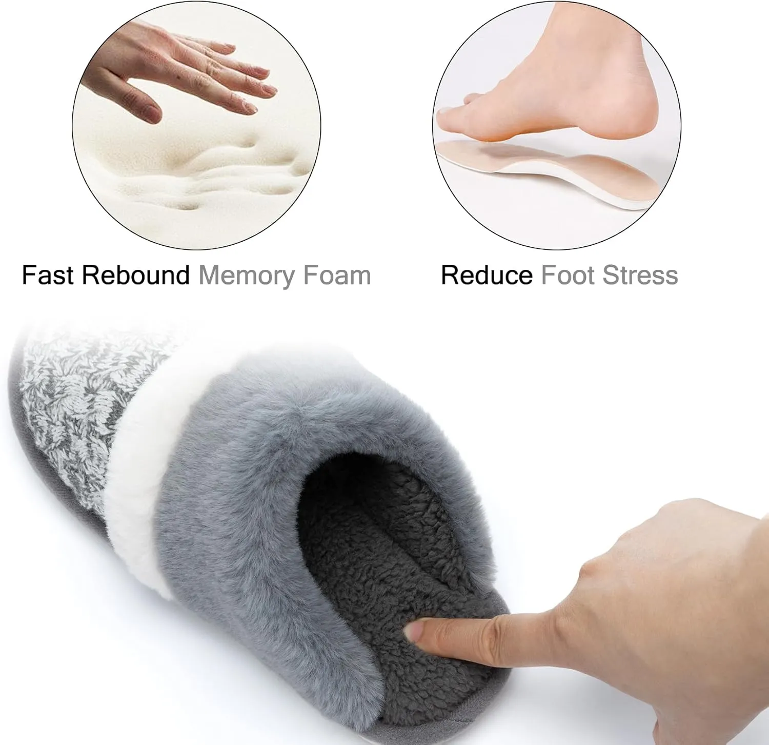 Fuzzy Slippers for Women Indoor and Outdoor Cozy Soft Women's Slipper Knit House Shoes with Memory Foam Anti-Skid Sole Gifts for Womens Mom Her Ladies