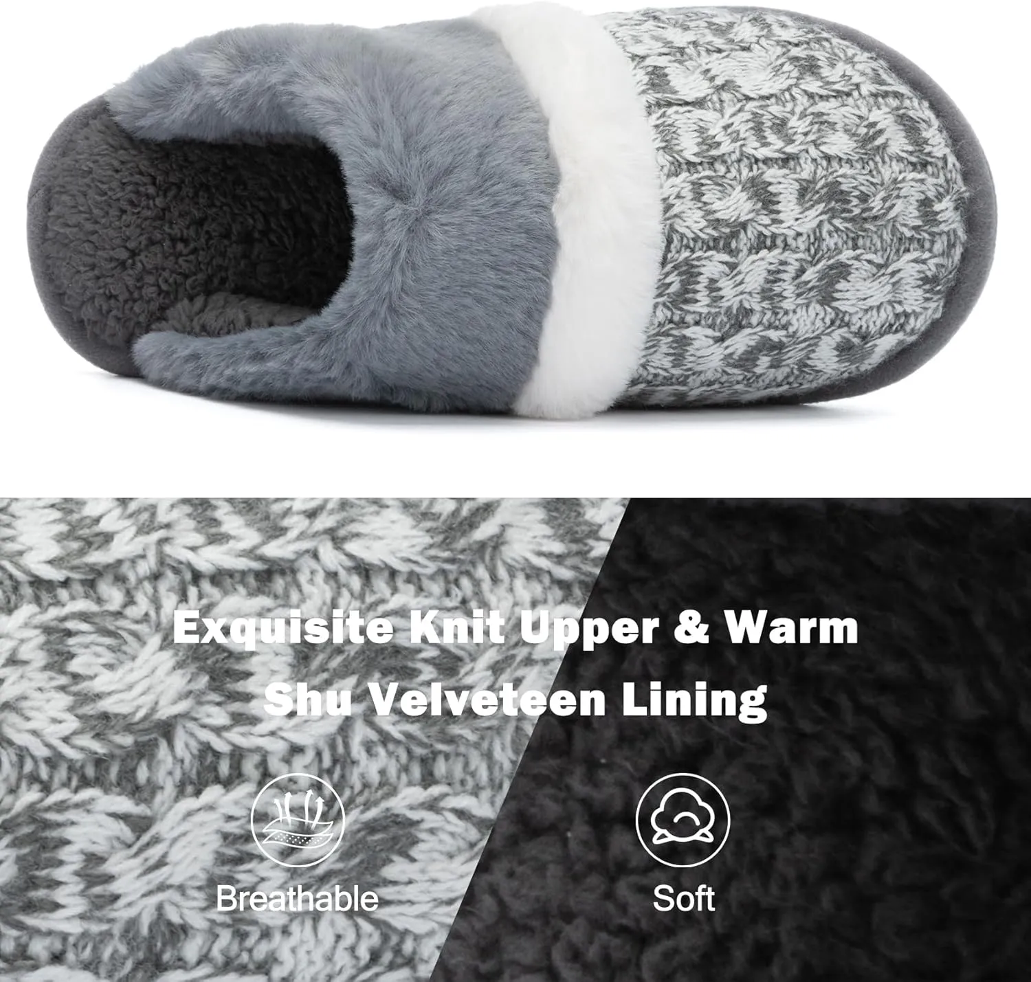 Fuzzy Slippers for Women Indoor and Outdoor Cozy Soft Women's Slipper Knit House Shoes with Memory Foam Anti-Skid Sole Gifts for Womens Mom Her Ladies