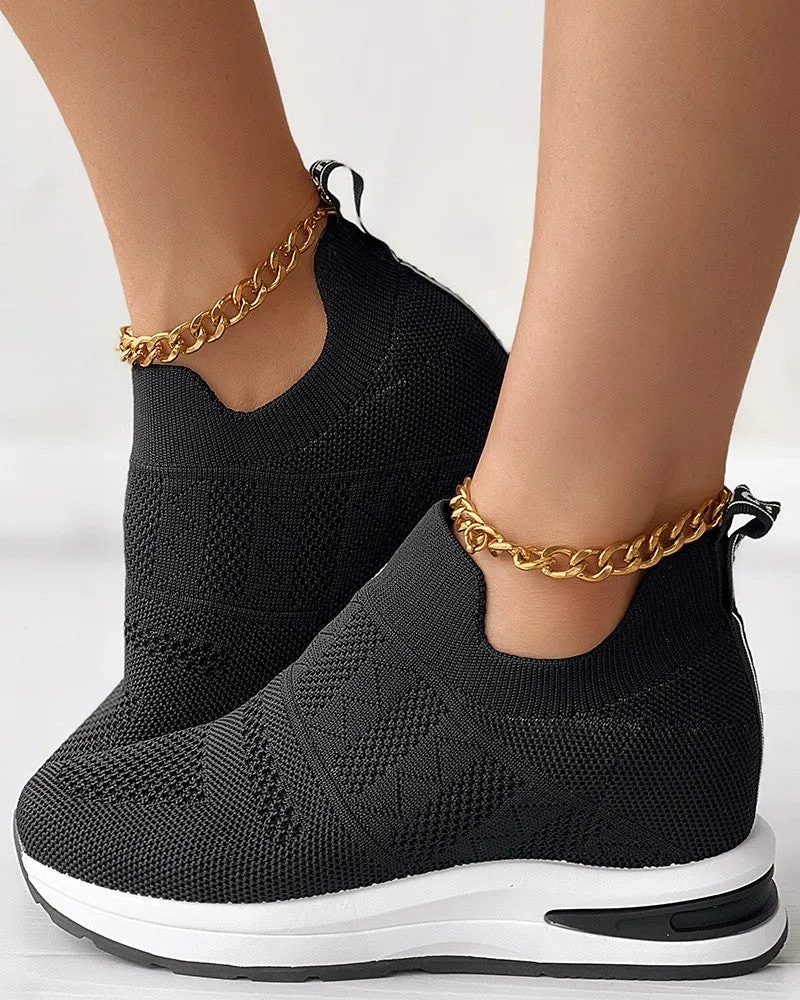 FZ Women's Letter Pattern Breathable Muffin Sneakers