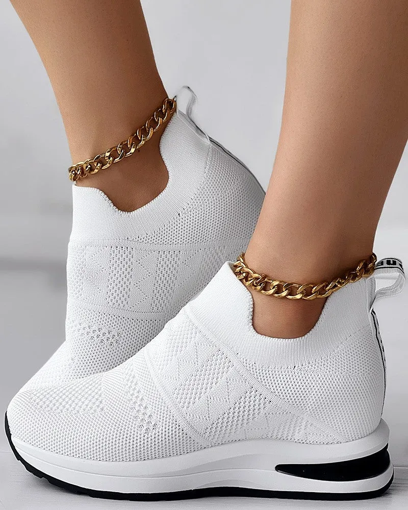 FZ Women's Letter Pattern Breathable Muffin Sneakers