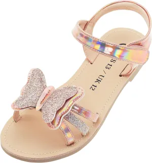 Girls Pink Flat Sandals for Girls, Shiny Princess Wedding Party Shoes