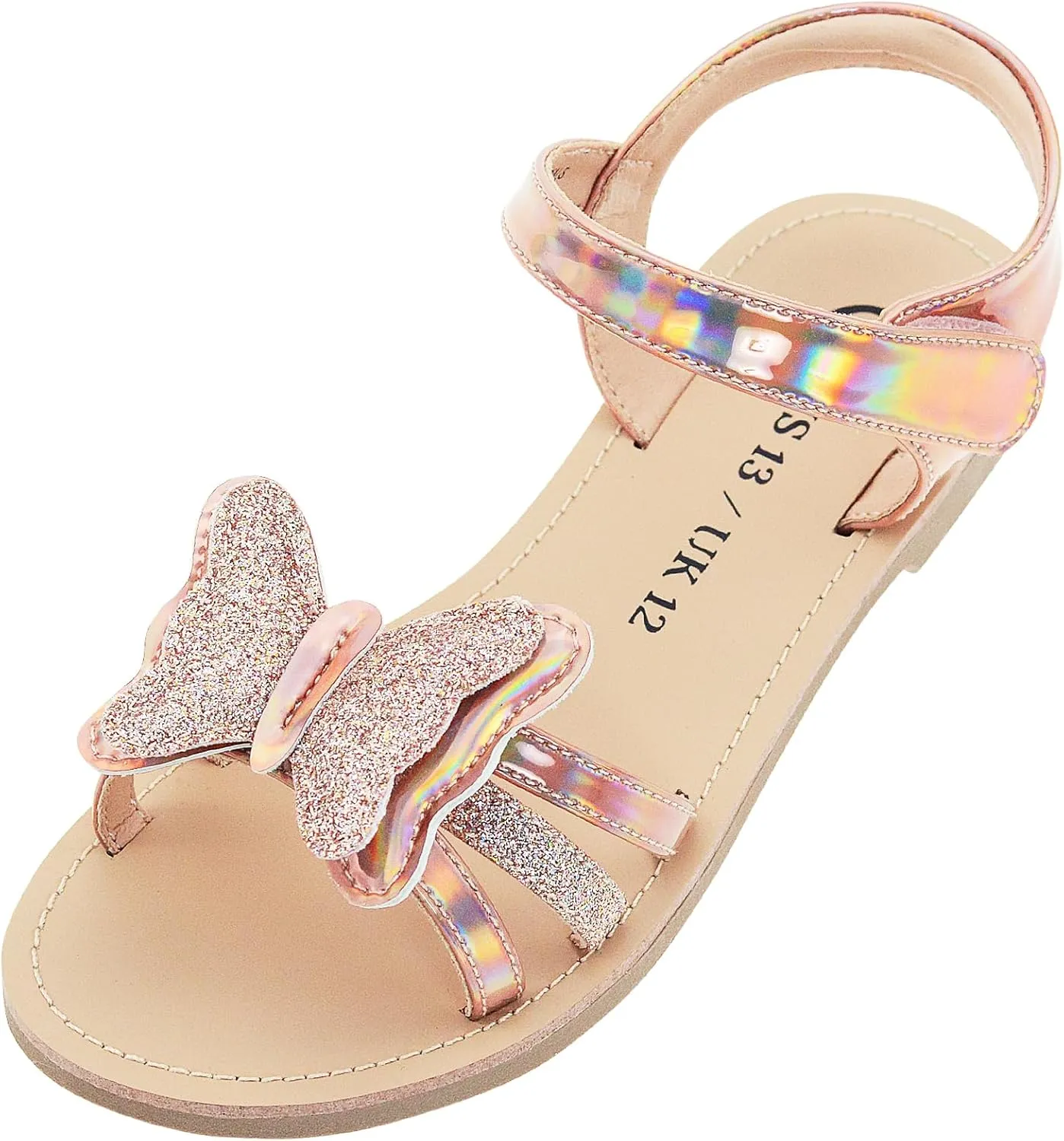 Girls Pink Flat Sandals for Girls, Shiny Princess Wedding Party Shoes