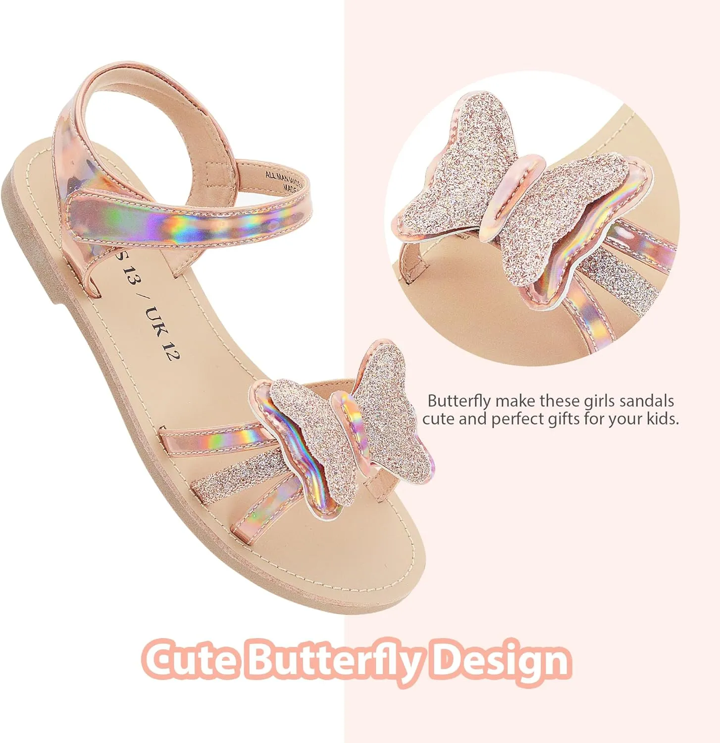 Girls Pink Flat Sandals for Girls, Shiny Princess Wedding Party Shoes