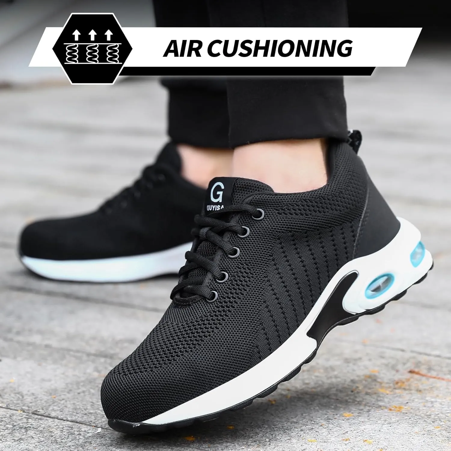 GLANOUDUN Steel Toe Shoes for Men Black Work Shoes Lightweight Safety Shoe for Men Indestructible Steel Toe Sneakers Industrial Construction Shoe Men's Work & Safety Footwear