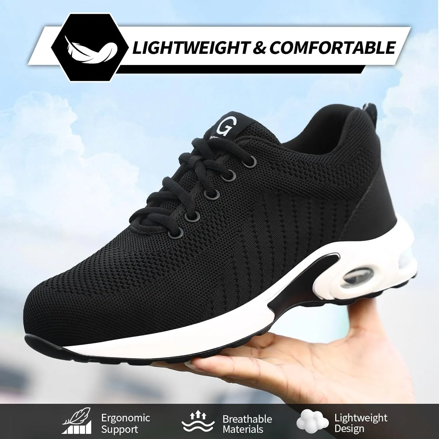 GLANOUDUN Steel Toe Shoes for Men Black Work Shoes Lightweight Safety Shoe for Men Indestructible Steel Toe Sneakers Industrial Construction Shoe Men's Work & Safety Footwear