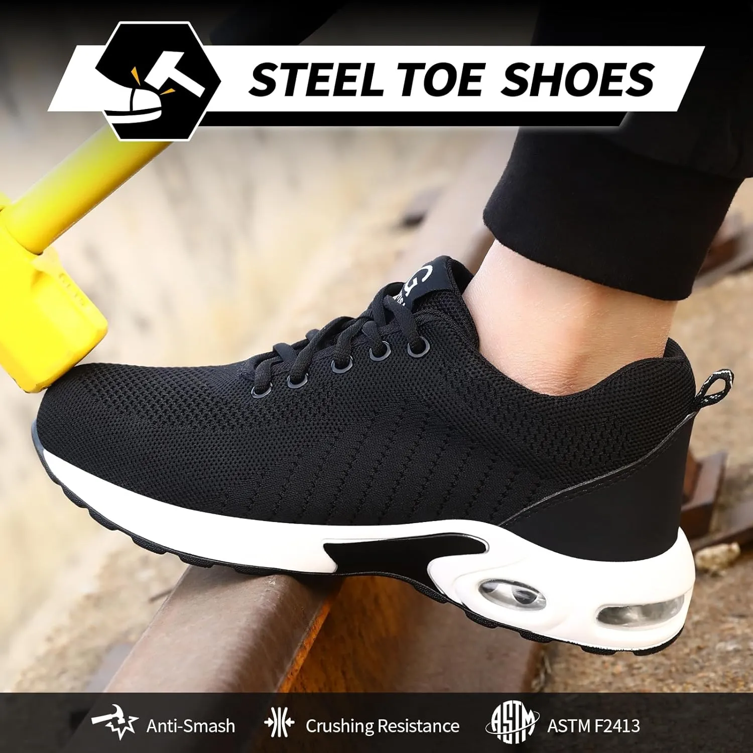GLANOUDUN Steel Toe Shoes for Men Black Work Shoes Lightweight Safety Shoe for Men Indestructible Steel Toe Sneakers Industrial Construction Shoe Men's Work & Safety Footwear
