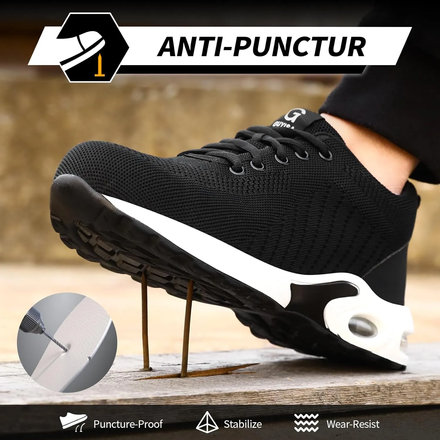 GLANOUDUN Steel Toe Shoes for Men Black Work Shoes Lightweight Safety Shoe for Men Indestructible Steel Toe Sneakers Industrial Construction Shoe Men's Work & Safety Footwear