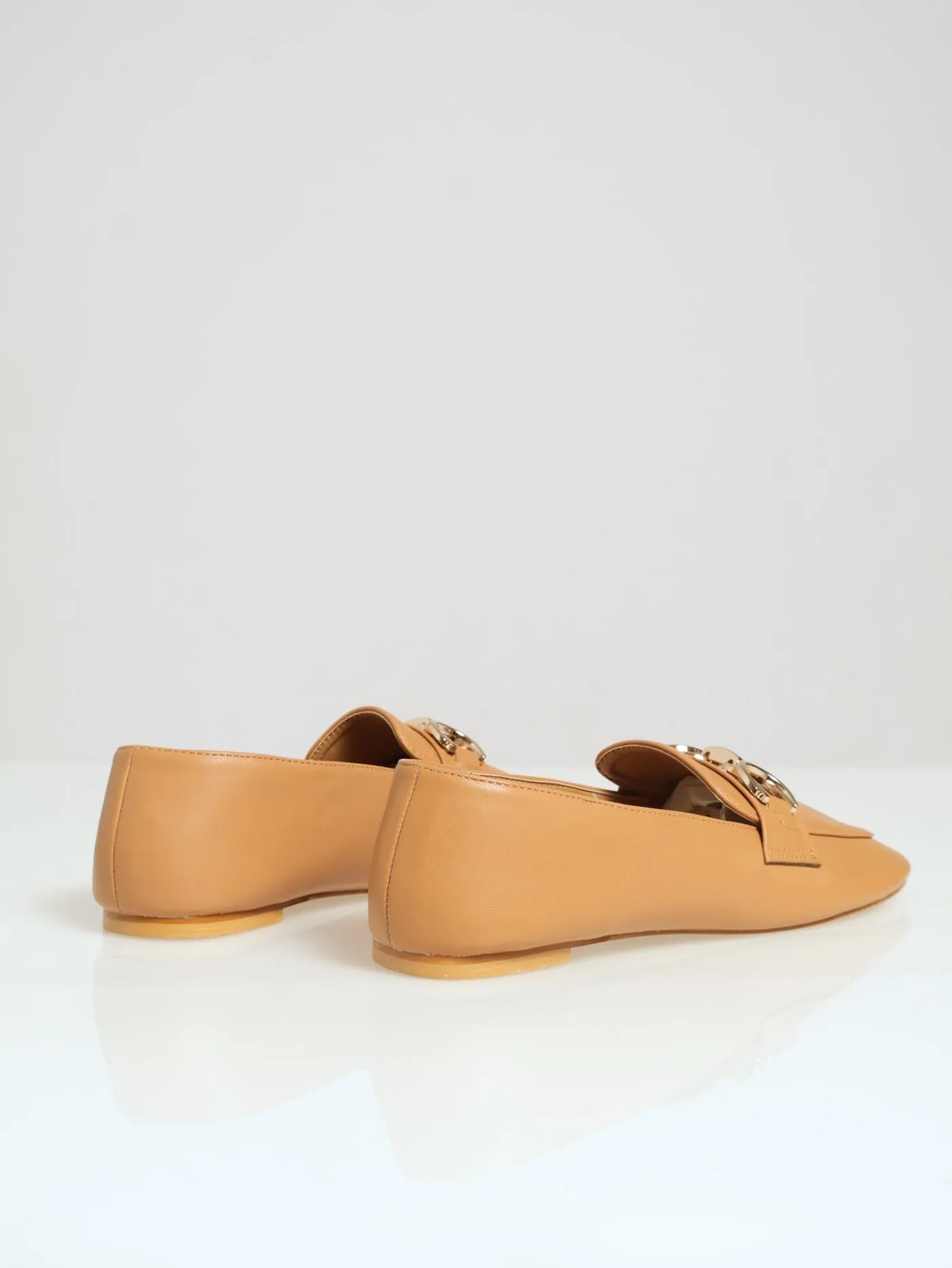 Gold Trim Flat Loafer - Tan