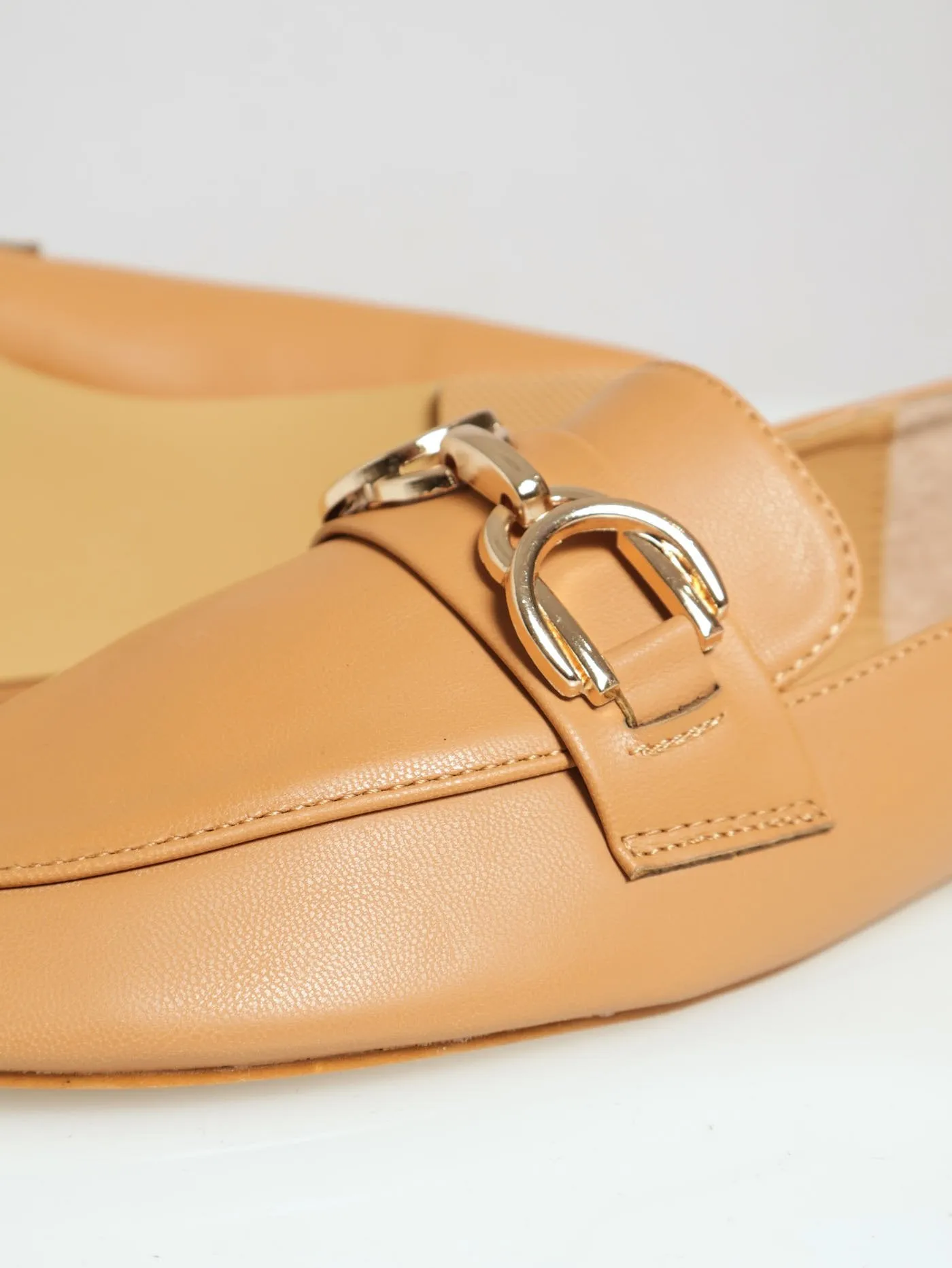 Gold Trim Flat Loafer - Tan