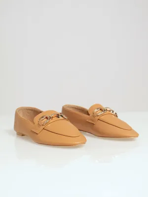 Gold Trim Flat Loafer - Tan