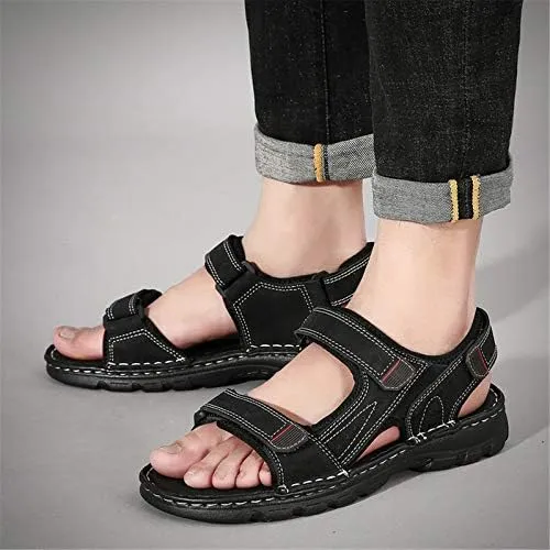 Gospt Men's Adjustable Three Strap Athletic River Sandals Shoes with Hook and Loop Closures Flat