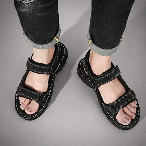 Gospt Men's Adjustable Three Strap Athletic River Sandals Shoes with Hook and Loop Closures Flat