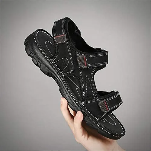 Gospt Men's Adjustable Three Strap Athletic River Sandals Shoes with Hook and Loop Closures Flat