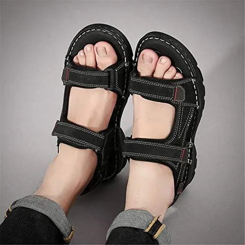 Gospt Men's Adjustable Three Strap Athletic River Sandals Shoes with Hook and Loop Closures Flat
