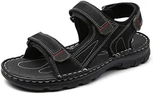 Gospt Men's Adjustable Three Strap Athletic River Sandals Shoes with Hook and Loop Closures Flat