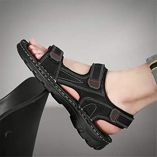 Gospt Men's Adjustable Three Strap Athletic River Sandals Shoes with Hook and Loop Closures Flat