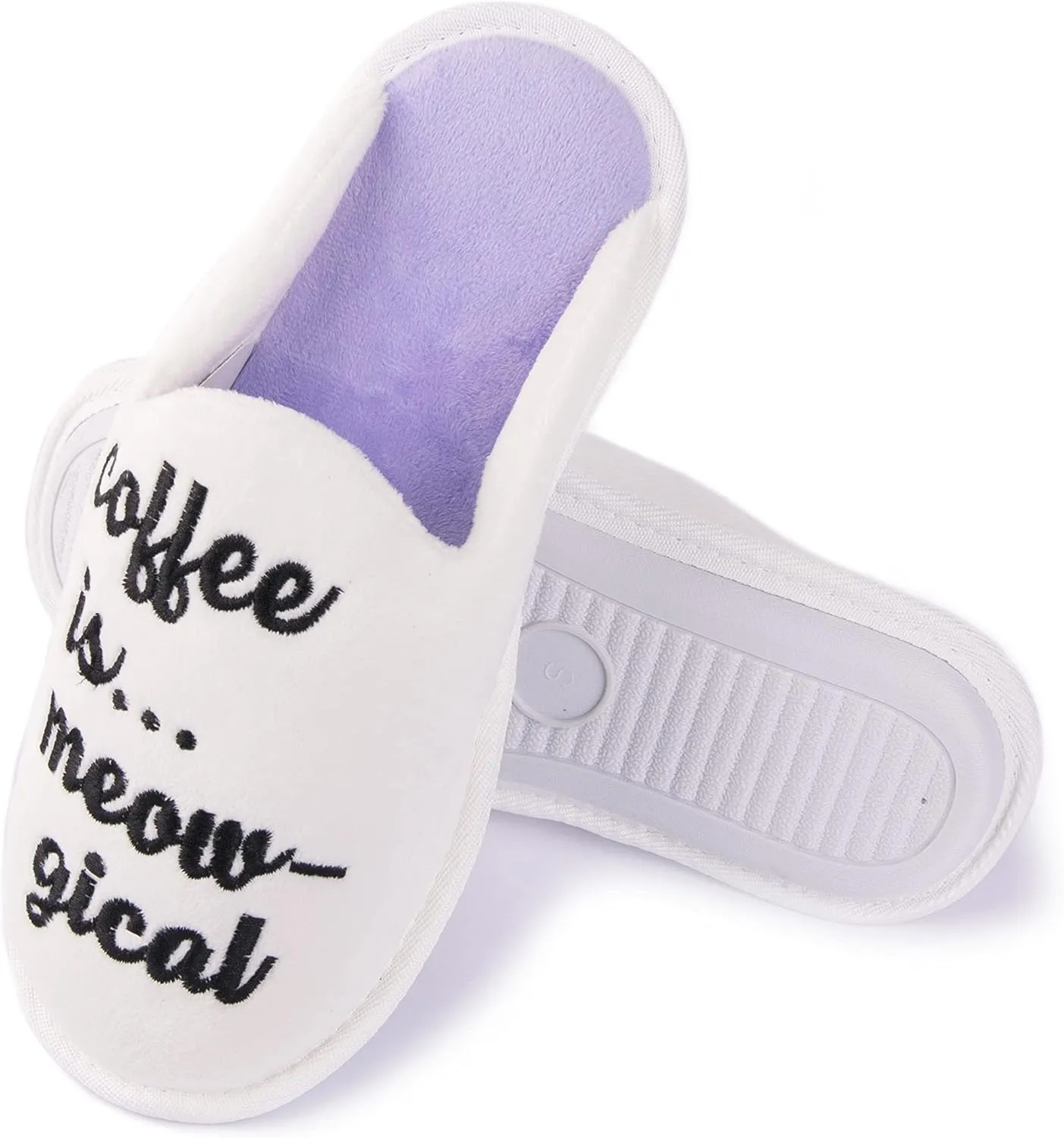 Handcraft Staycation NYC Ladies Funny Quote Scuff Slipper, Plush Non Slip House Slippers for Women, Comfy Soft Sole Bedroom Shoes