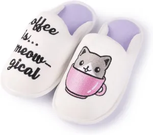Handcraft Staycation NYC Ladies Funny Quote Scuff Slipper, Plush Non Slip House Slippers for Women, Comfy Soft Sole Bedroom Shoes
