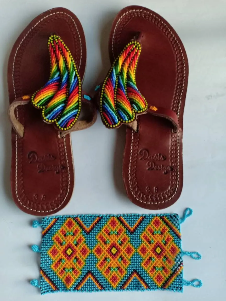 Handmade African Beaded Sandals/Authentic Maasai-Style Leather Flip-Flops Women/Boho Beach Sandals/Comfortable Summer Sandal African Gifts