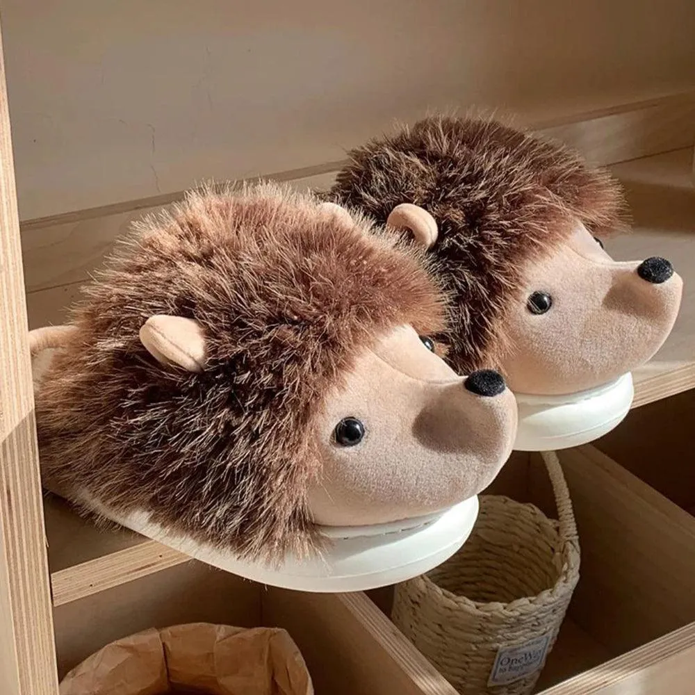 Hedgehog Furry Slippers – Warm Plush Animal Slippers for Adults