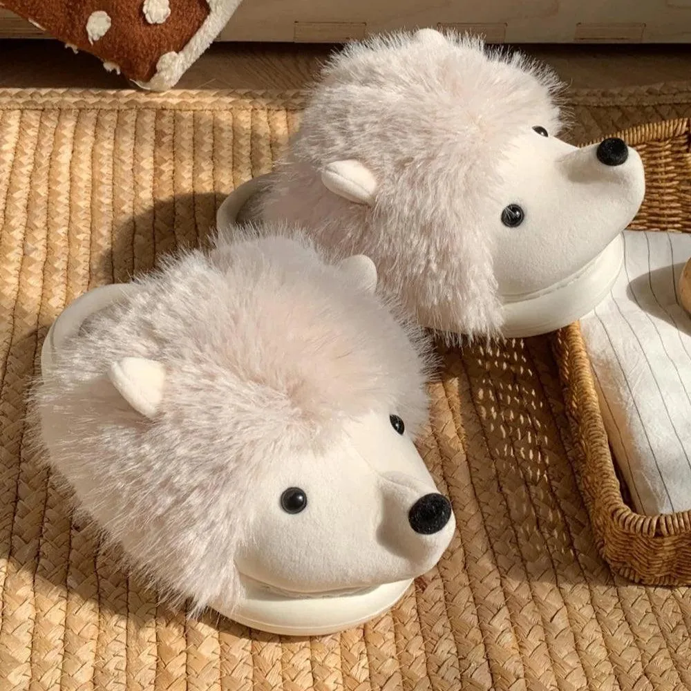 Hedgehog Furry Slippers – Warm Plush Animal Slippers for Adults