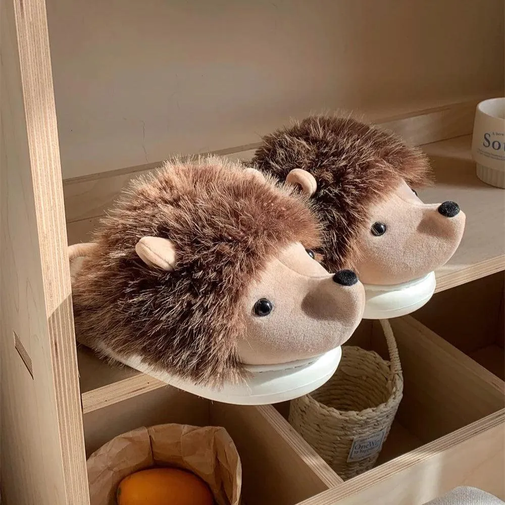 Hedgehog Furry Slippers – Warm Plush Animal Slippers for Adults
