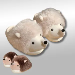 Hedgehog Furry Slippers – Warm Plush Animal Slippers for Adults