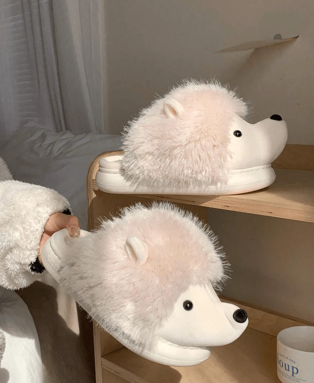 Hedgehog Furry Slippers – Warm Plush Animal Slippers for Adults