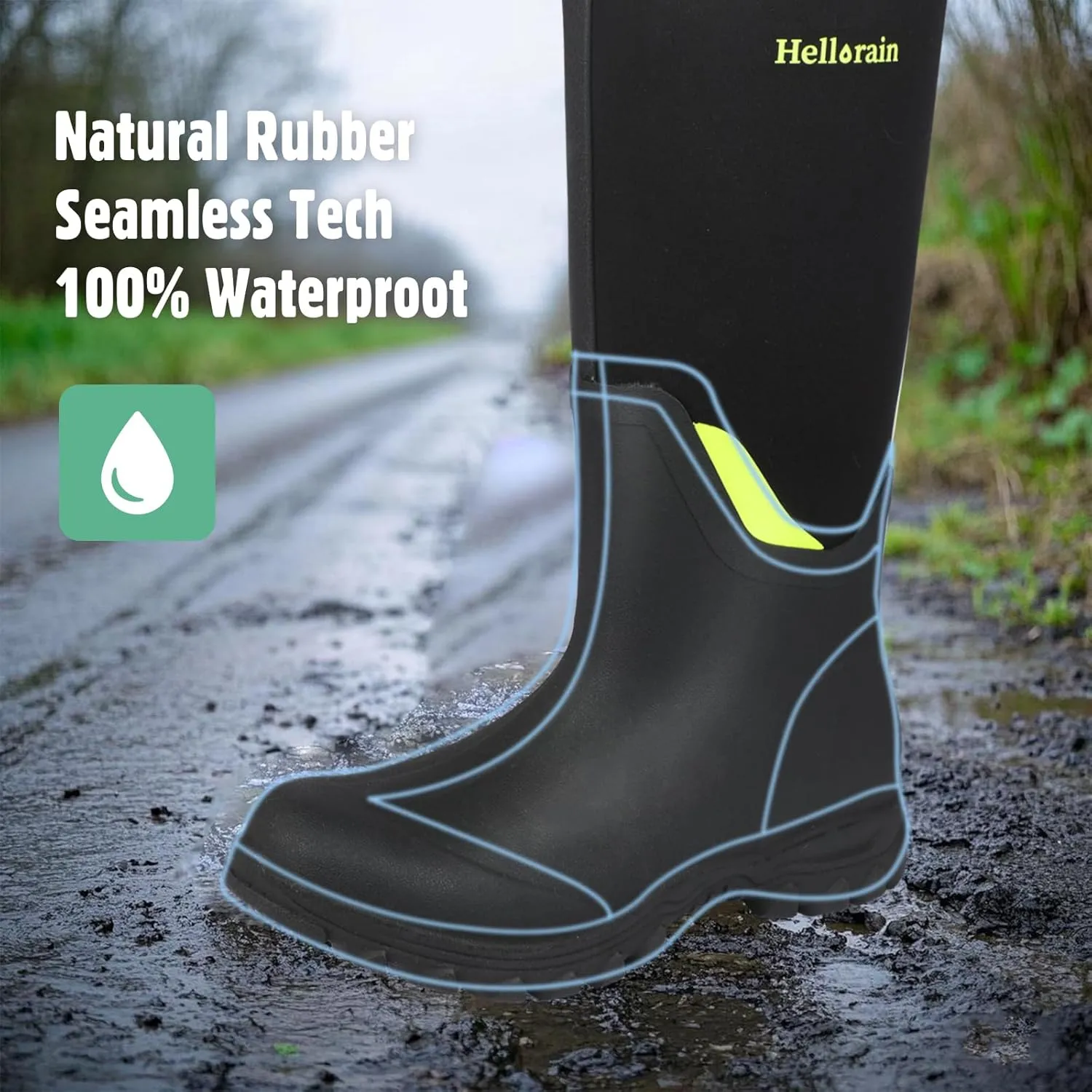 Hellorain Neoprene Rubber Waterproof Outdoor Rainboots Professional Non-slip Lightweight Breathable Women's Rain Shoes Suitable for Farms, Fish Ponds, Gardens