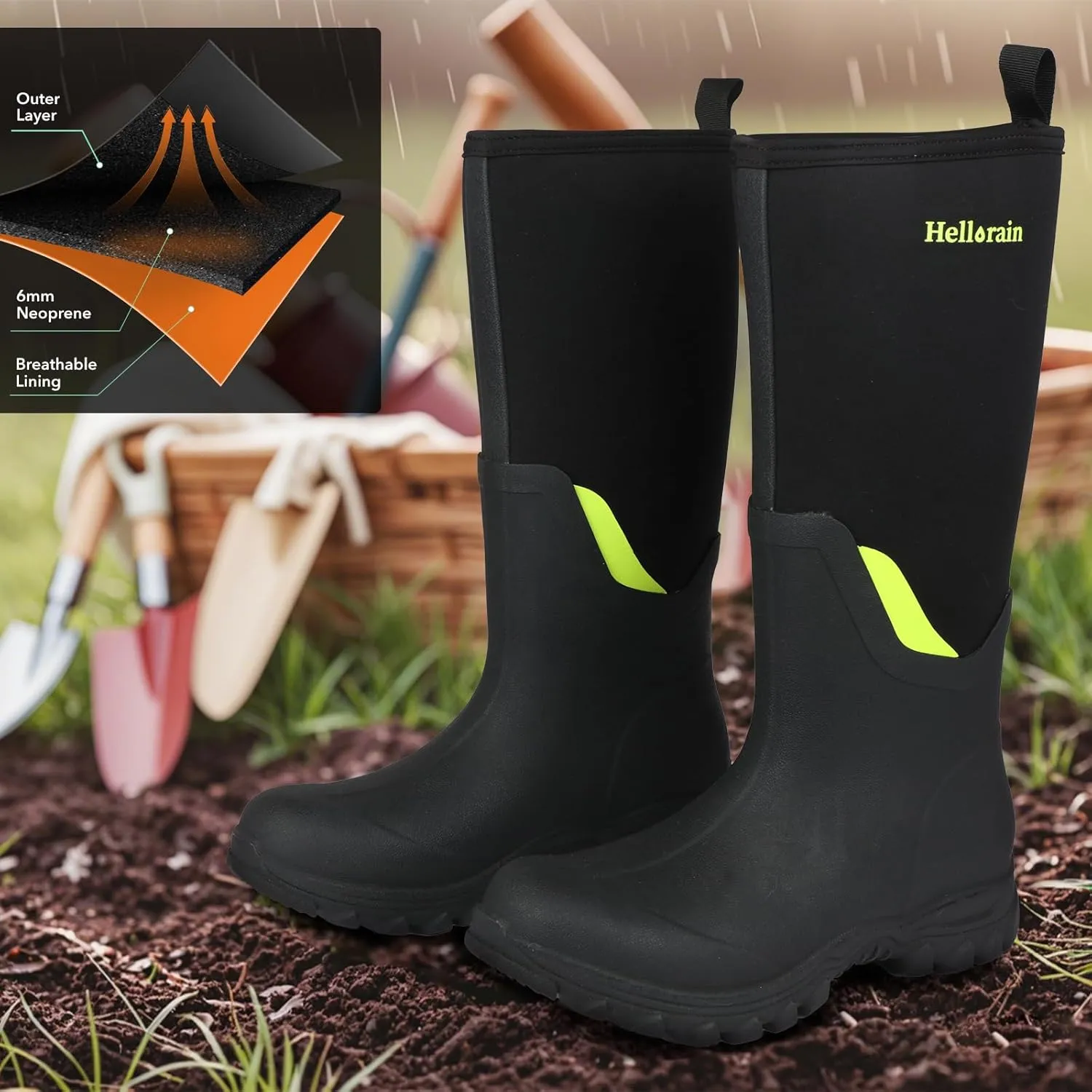 Hellorain Neoprene Rubber Waterproof Outdoor Rainboots Professional Non-slip Lightweight Breathable Women's Rain Shoes Suitable for Farms, Fish Ponds, Gardens