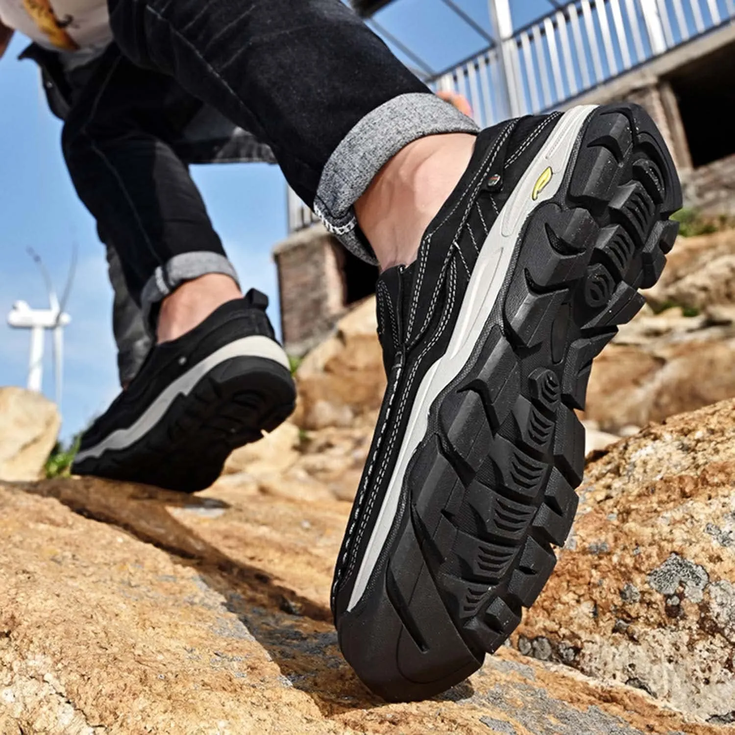 HESBITEUL Men's Leather Loafers Office Slip-on Shoes Casual Walking for Work Outdoor Trekking
