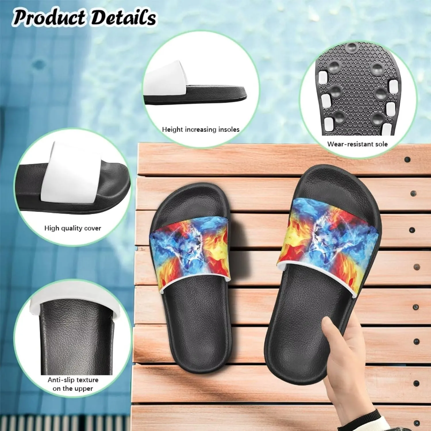 Howilath Children's Sandals Casual Non-Slip Slides Unisex Kids Slippers Bathroom Shower Shoes with EVA Sole
