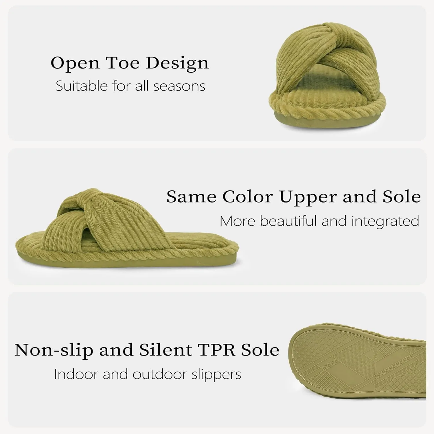 IPSAE Summer House Slippers for Woman Memory Foam Open Toe Slippers Corduroy Cross Bow Womens Slipper Slides Comfy Indoor Bedroom Slip On Shoes