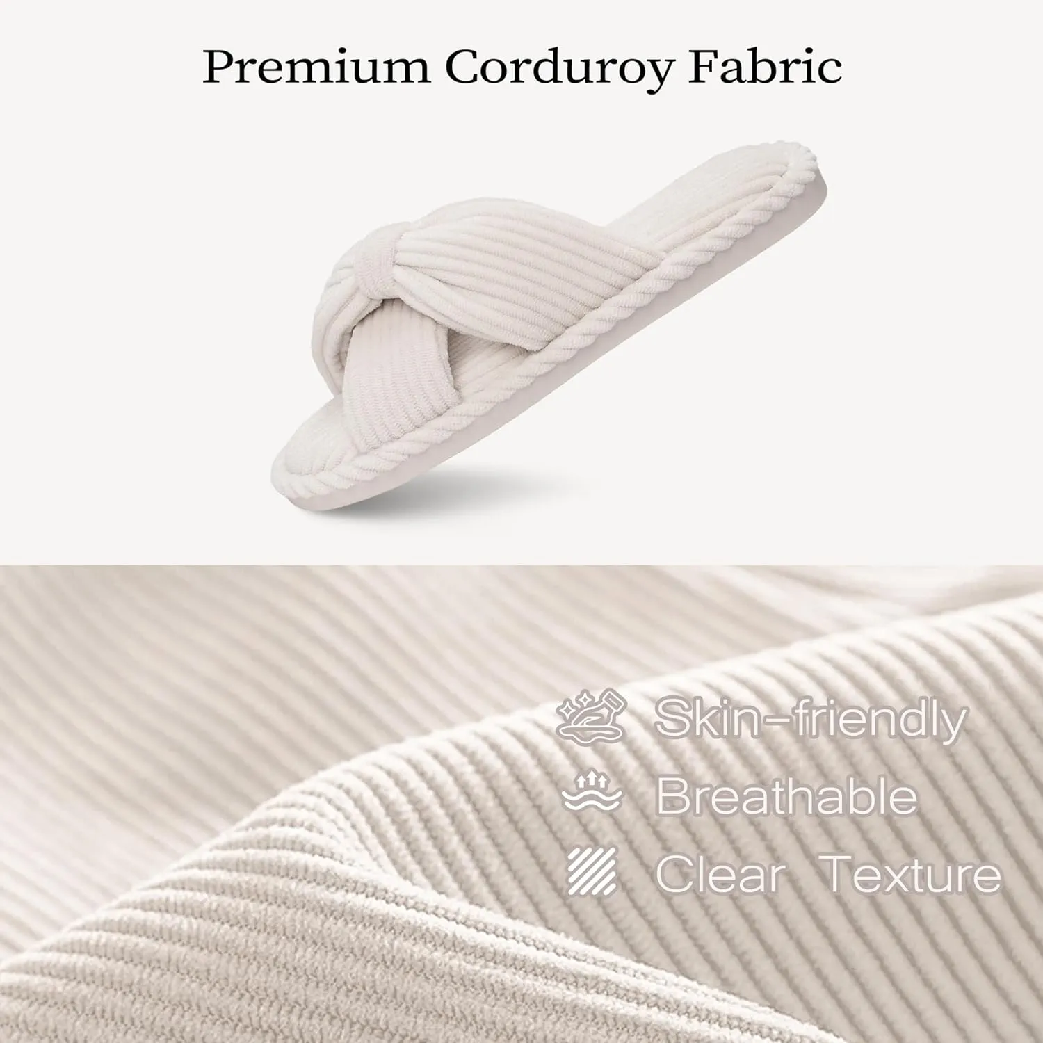 IPSAE Summer House Slippers for Woman Memory Foam Open Toe Slippers Corduroy Cross Bow Womens Slipper Slides Comfy Indoor Bedroom Slip On Shoes
