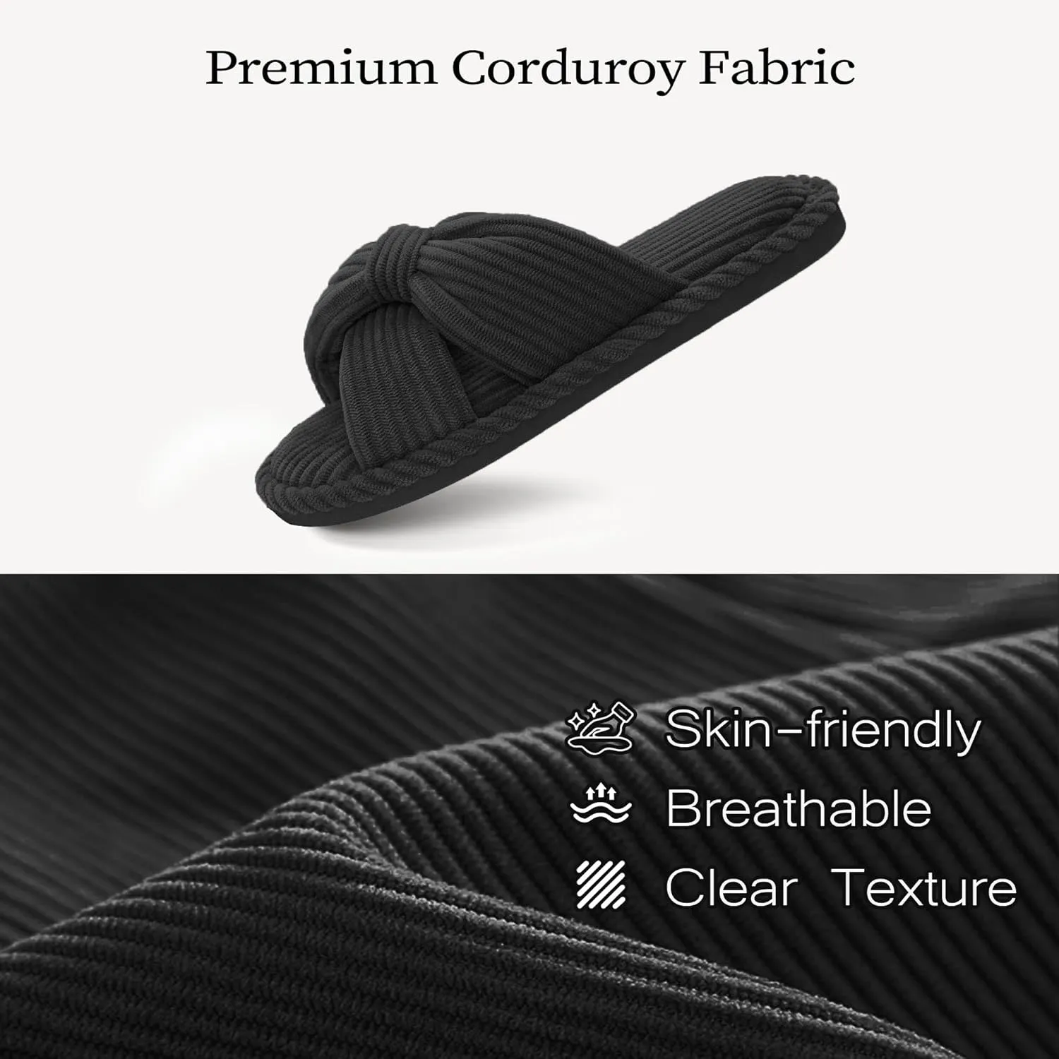 IPSAE Summer House Slippers for Woman Memory Foam Open Toe Slippers Corduroy Cross Bow Womens Slipper Slides Comfy Indoor Bedroom Slip On Shoes