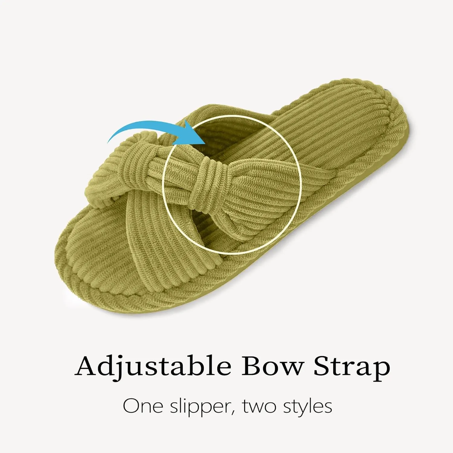 IPSAE Summer House Slippers for Woman Memory Foam Open Toe Slippers Corduroy Cross Bow Womens Slipper Slides Comfy Indoor Bedroom Slip On Shoes