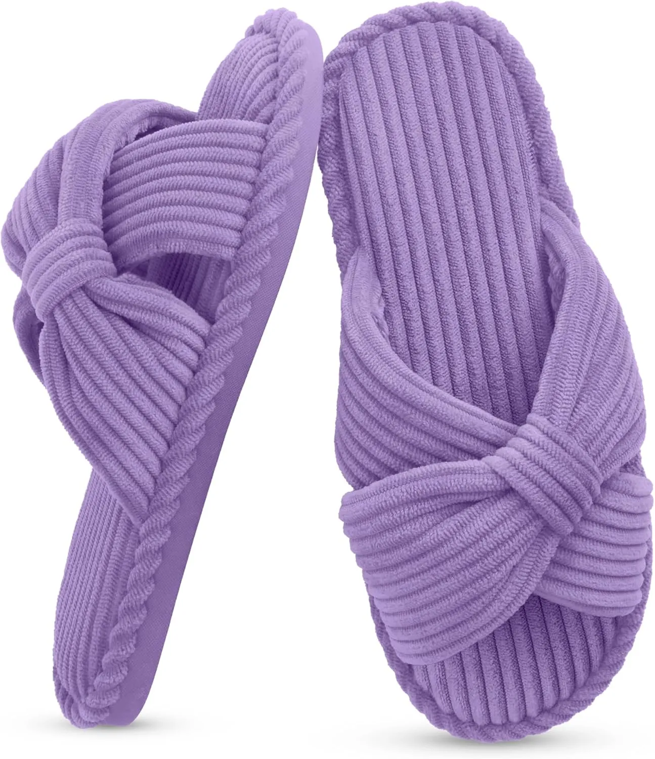 IPSAE Summer House Slippers for Woman Memory Foam Open Toe Slippers Corduroy Cross Bow Womens Slipper Slides Comfy Indoor Bedroom Slip On Shoes