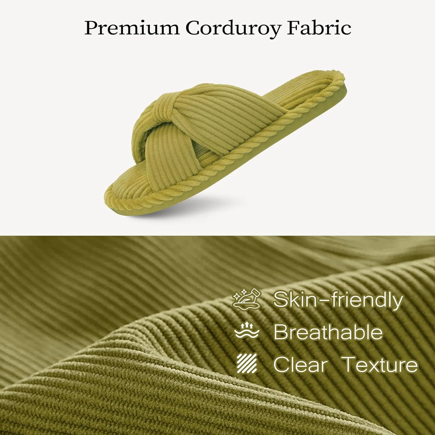 IPSAE Summer House Slippers for Woman Memory Foam Open Toe Slippers Corduroy Cross Bow Womens Slipper Slides Comfy Indoor Bedroom Slip On Shoes