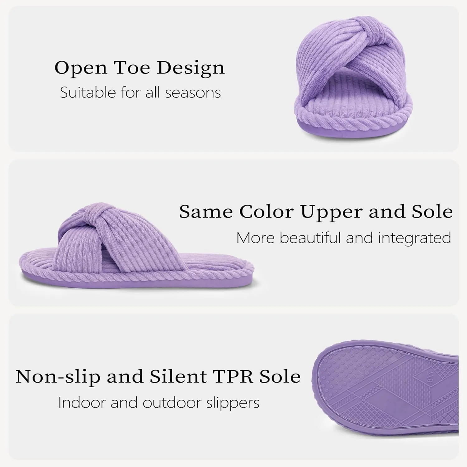 IPSAE Summer House Slippers for Woman Memory Foam Open Toe Slippers Corduroy Cross Bow Womens Slipper Slides Comfy Indoor Bedroom Slip On Shoes