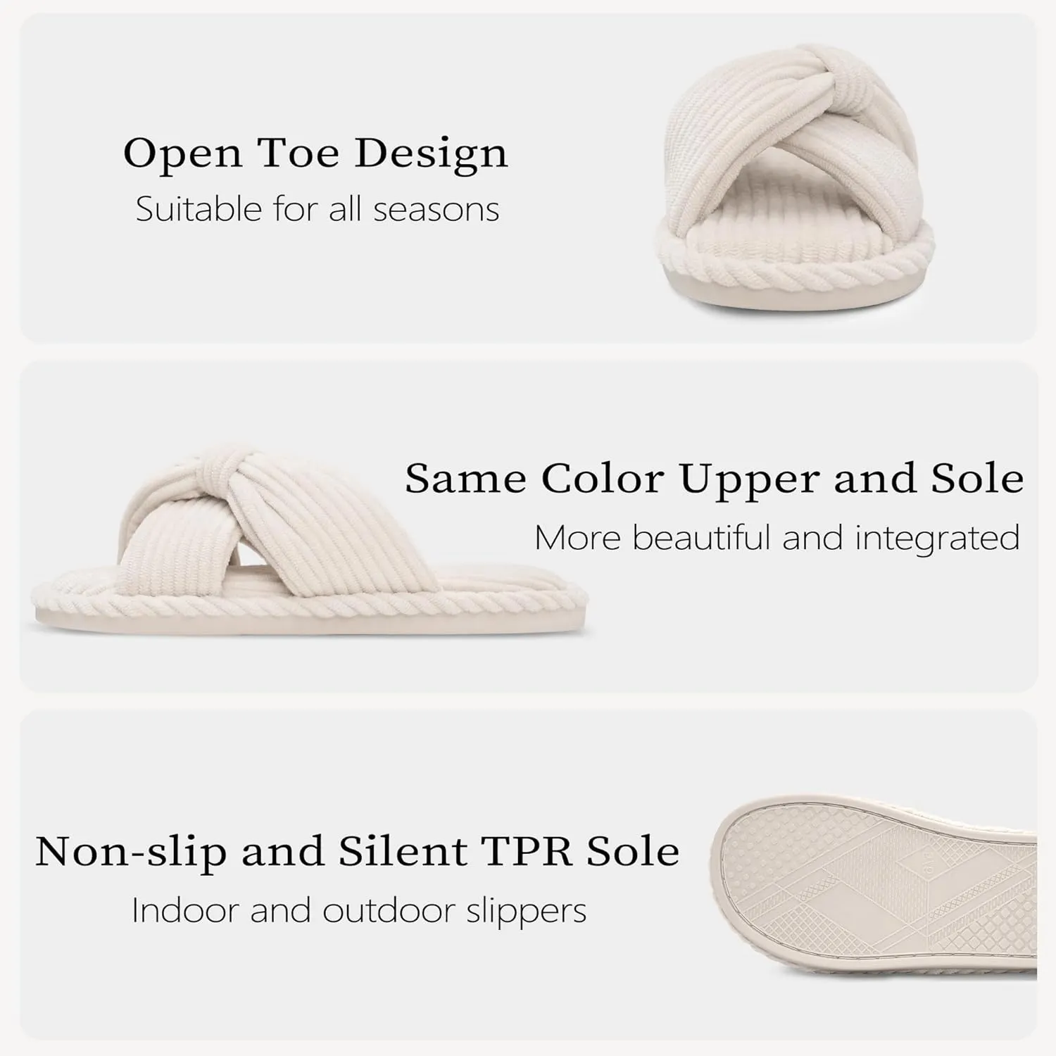 IPSAE Summer House Slippers for Woman Memory Foam Open Toe Slippers Corduroy Cross Bow Womens Slipper Slides Comfy Indoor Bedroom Slip On Shoes
