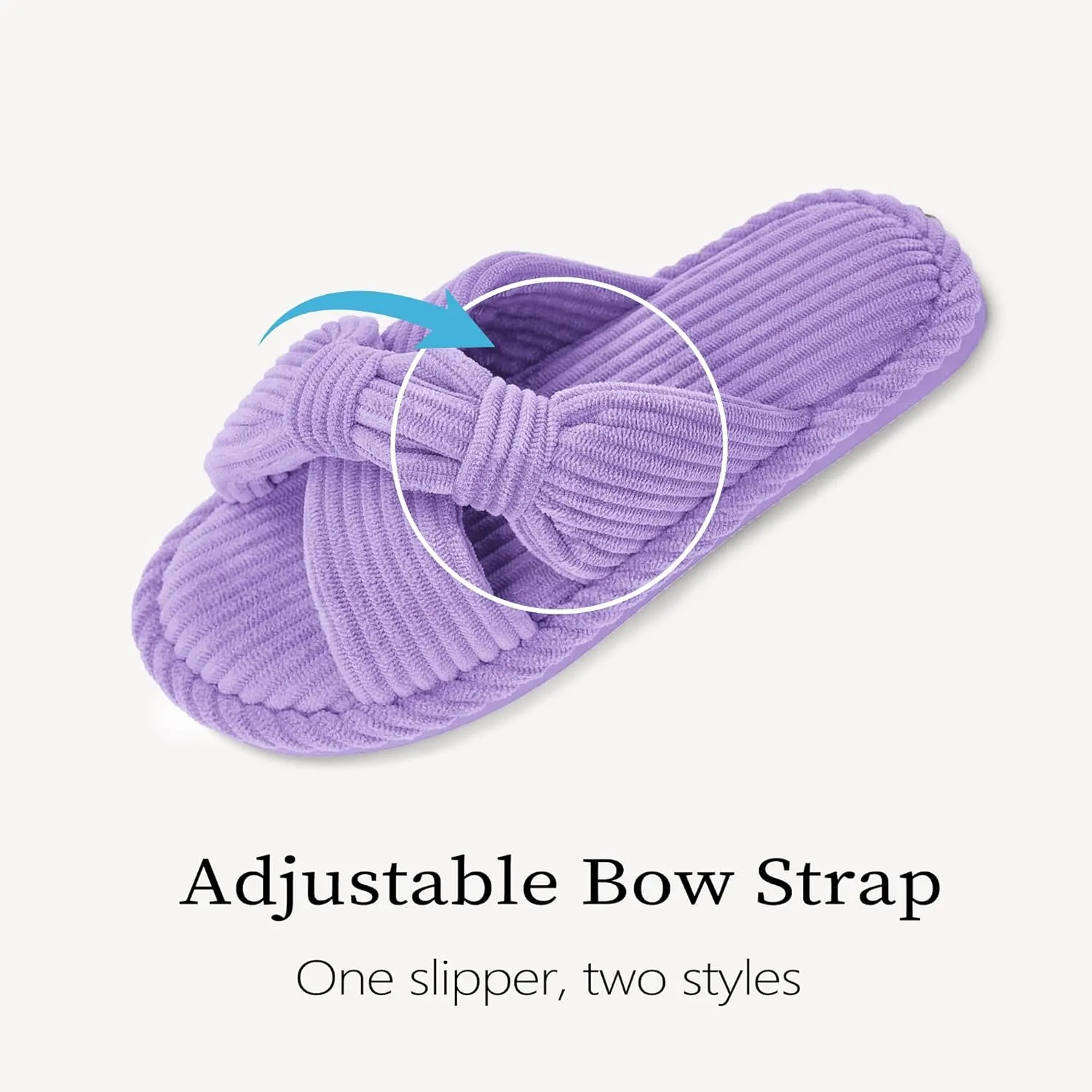 IPSAE Summer House Slippers for Woman Memory Foam Open Toe Slippers Corduroy Cross Bow Womens Slipper Slides Comfy Indoor Bedroom Slip On Shoes