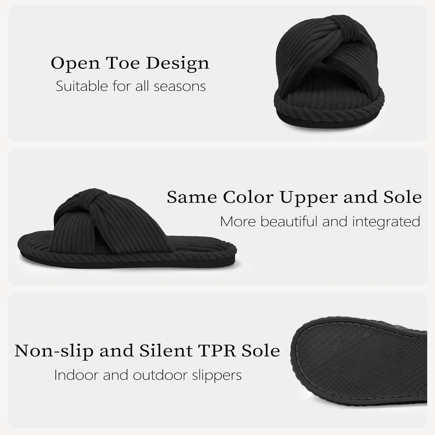 IPSAE Summer House Slippers for Woman Memory Foam Open Toe Slippers Corduroy Cross Bow Womens Slipper Slides Comfy Indoor Bedroom Slip On Shoes