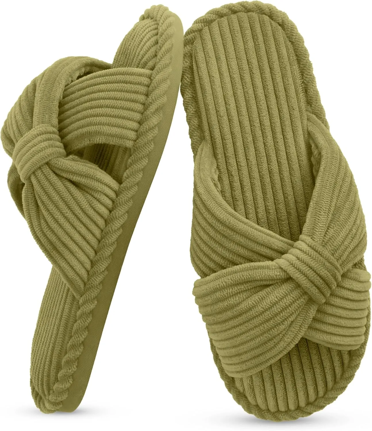 IPSAE Summer House Slippers for Woman Memory Foam Open Toe Slippers Corduroy Cross Bow Womens Slipper Slides Comfy Indoor Bedroom Slip On Shoes